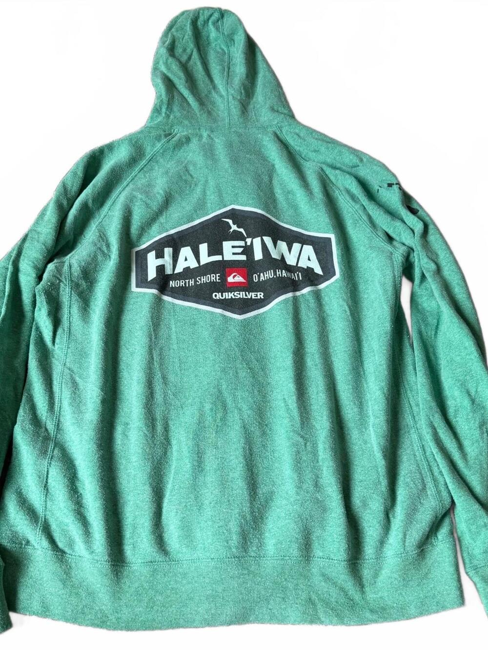 Quiksilver Haleiwa Hawaii North Shore Green Full Zip Hoodie Large Surf Skate